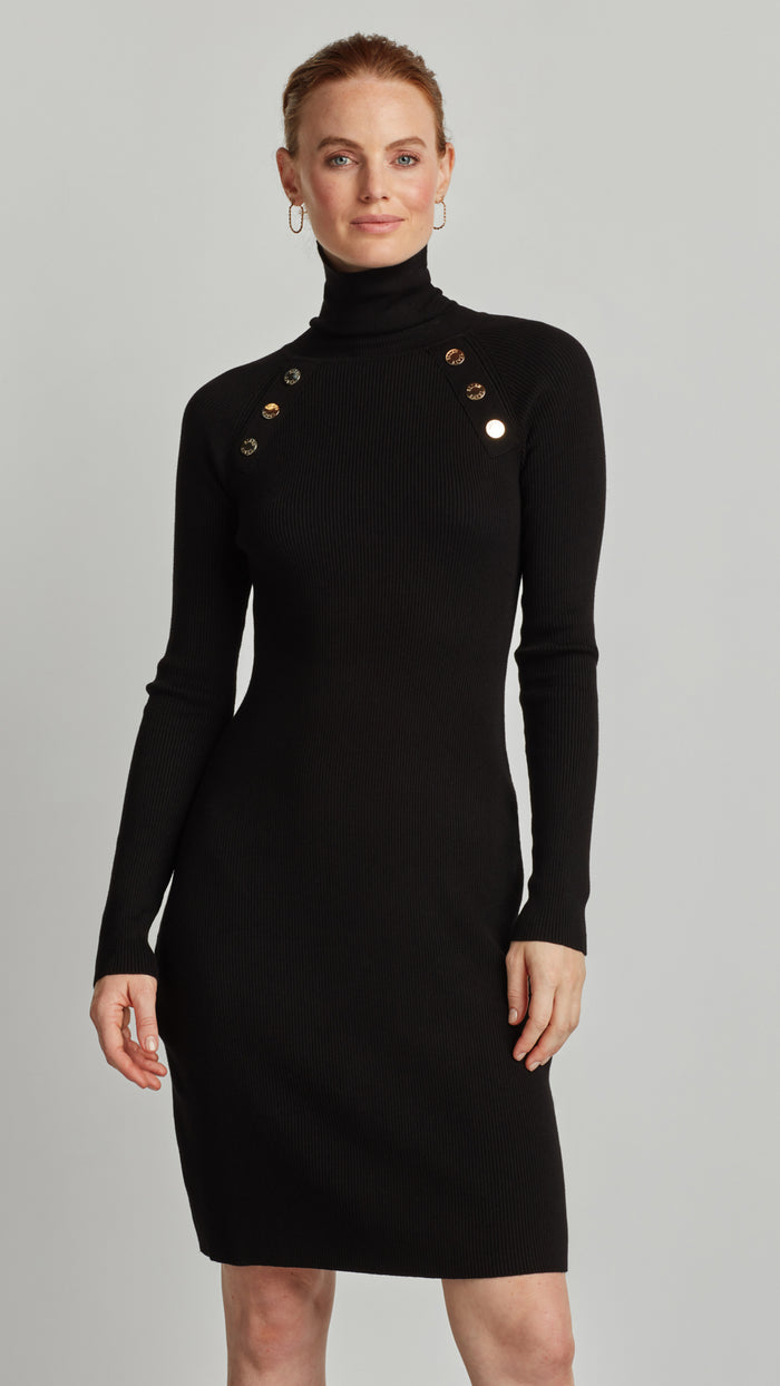 ellen tracy RIB KNIT TURTLENECK CONTOUR DRESS