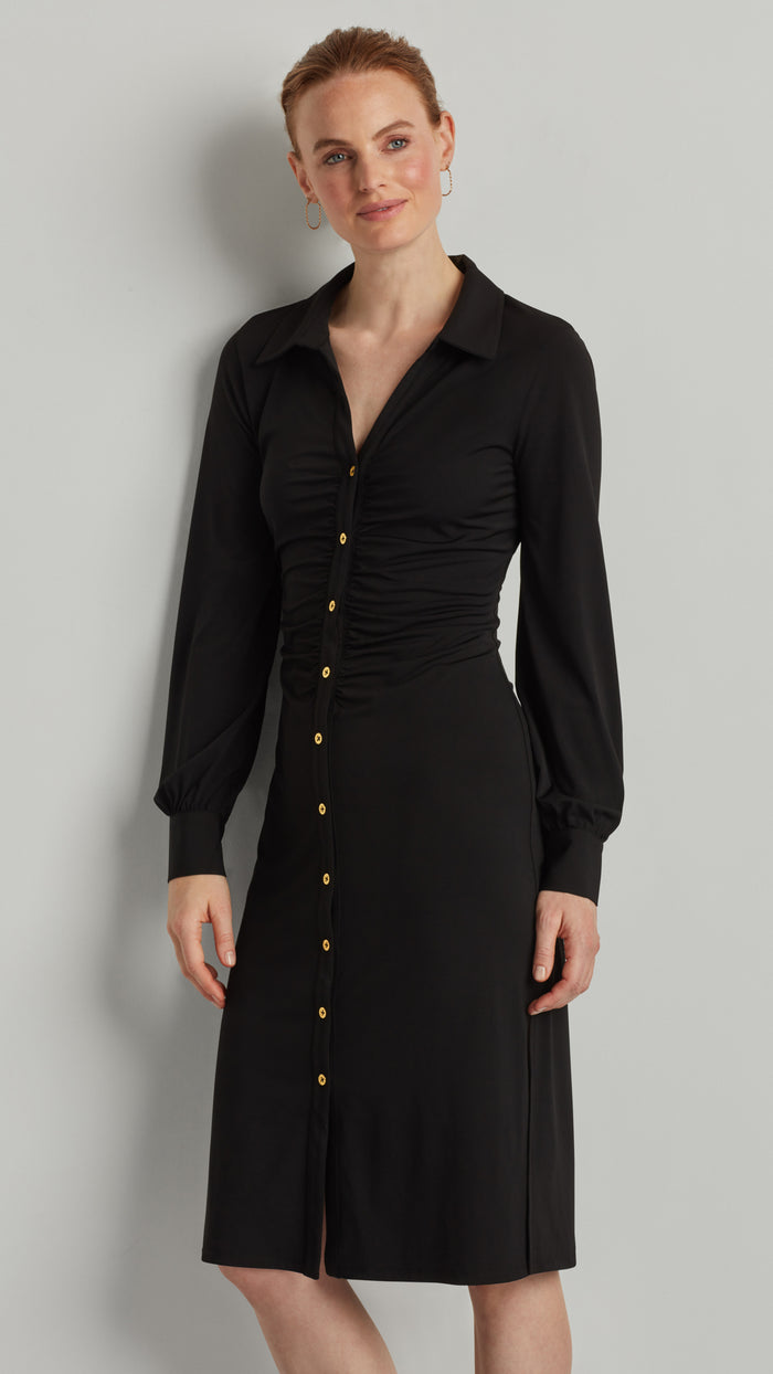 ellen tracy RUCHED SLEEVE BUTTON FRONT DRESS