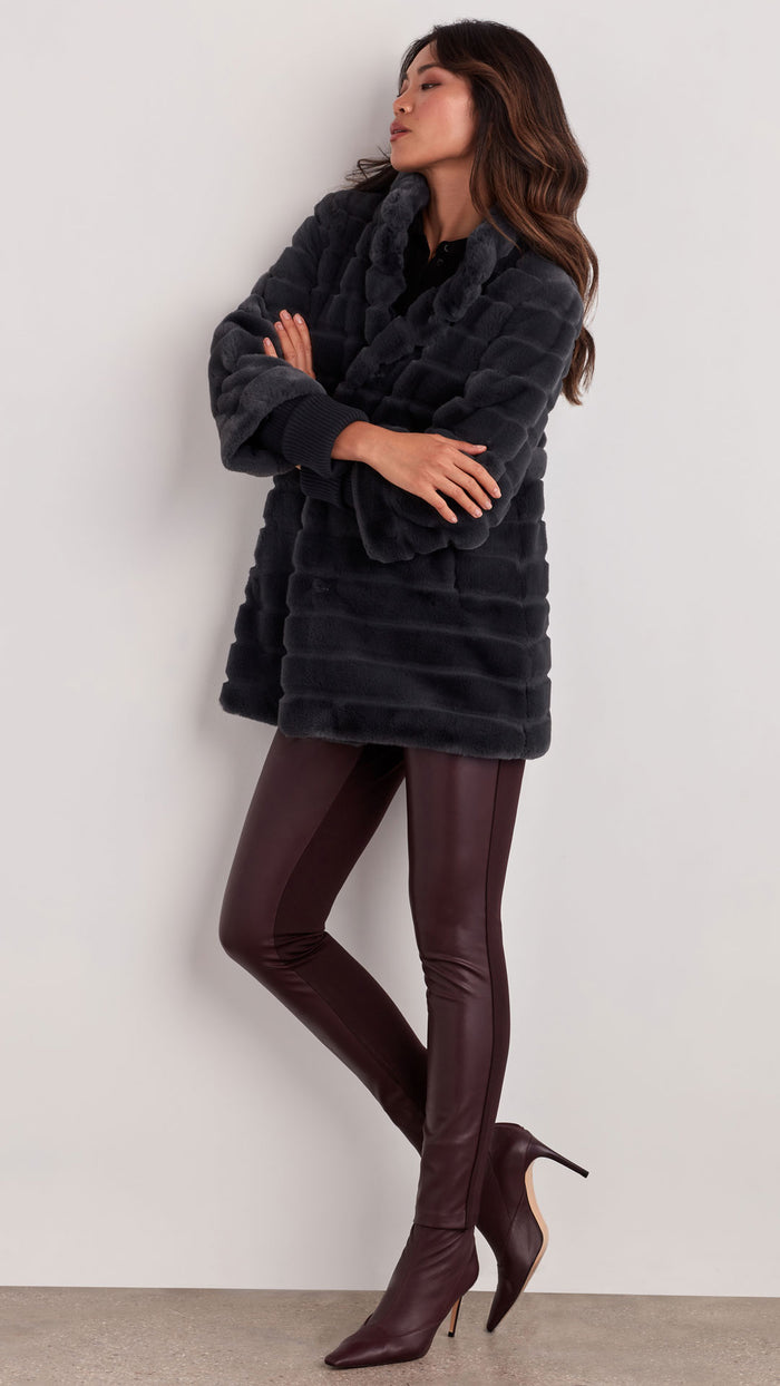 ellen tracy SHADOW STRIPE FAUX FUR COAT