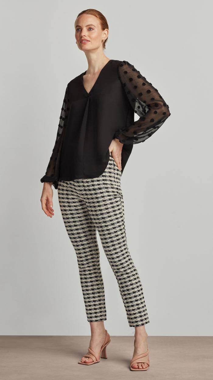 ellen tracy SHIRT WITH SWISS DOT SLEEVES