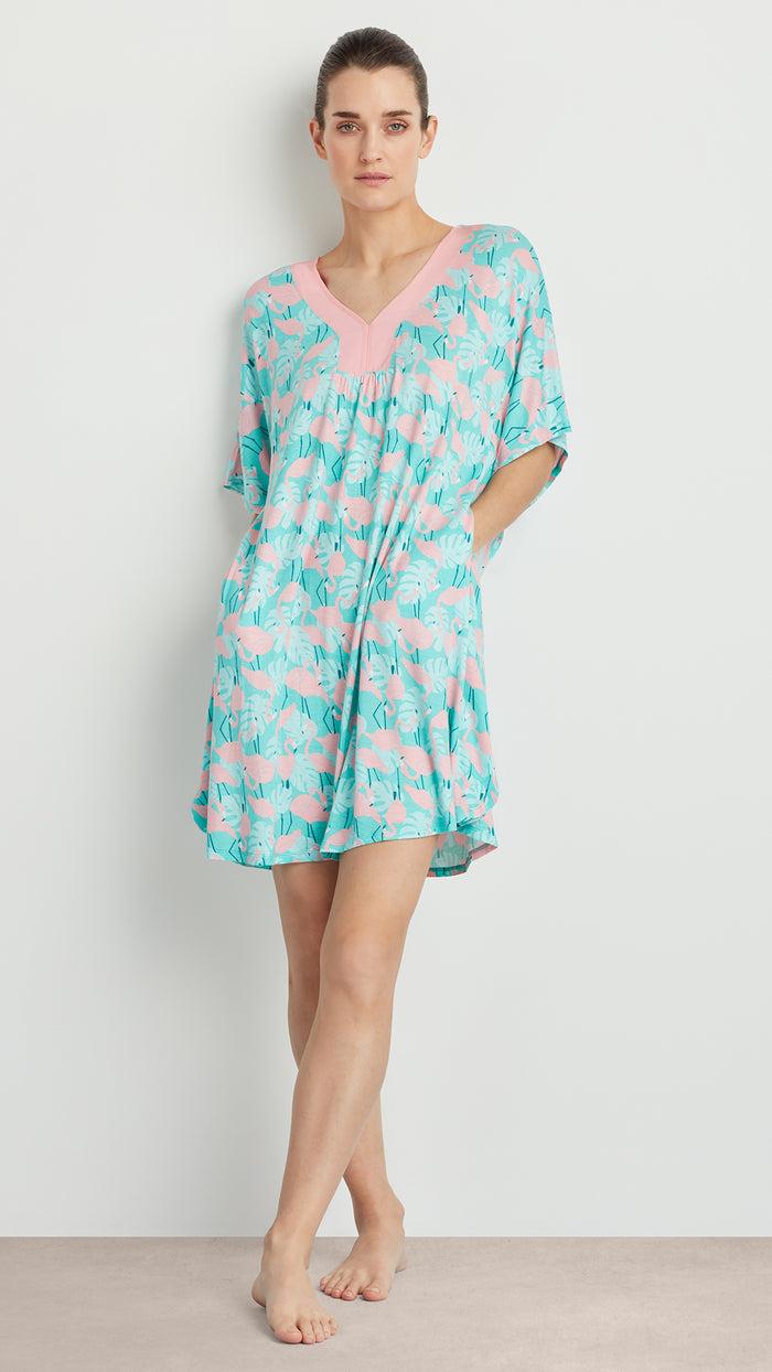 ellen tracy SHORT TROPICAL PRINT CAFTAN