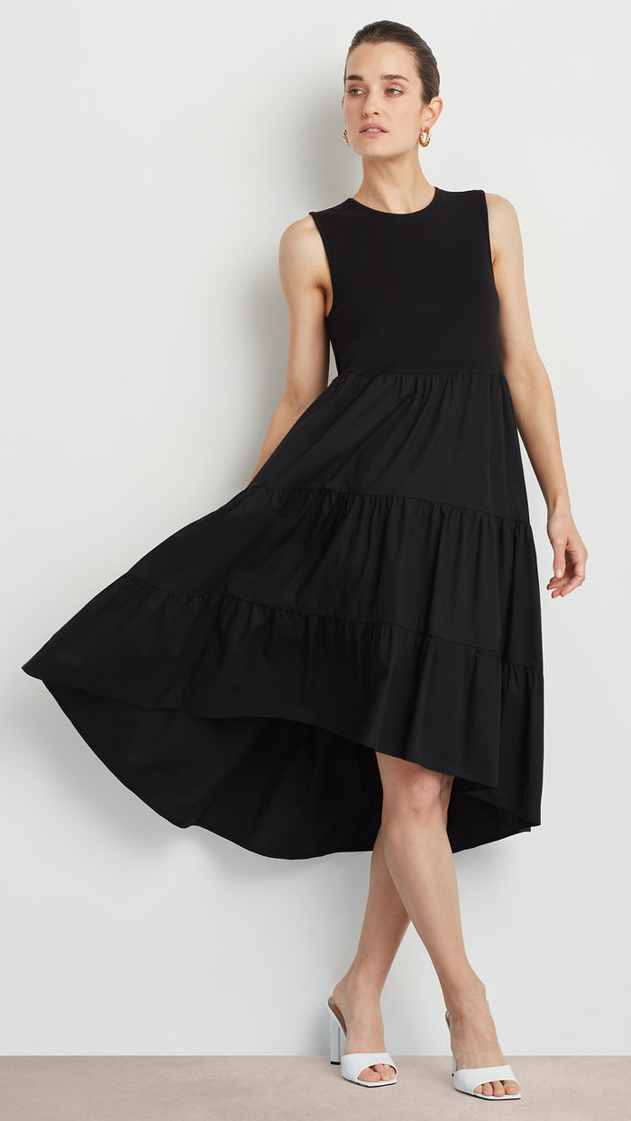 ellen tracy SLEEVELESS DRESS WITH TIERED SKIRT
