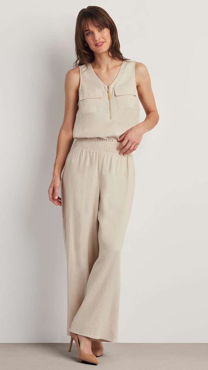 ellen tracy SLEEVELESS LINEN BLEND UTILITY TOP