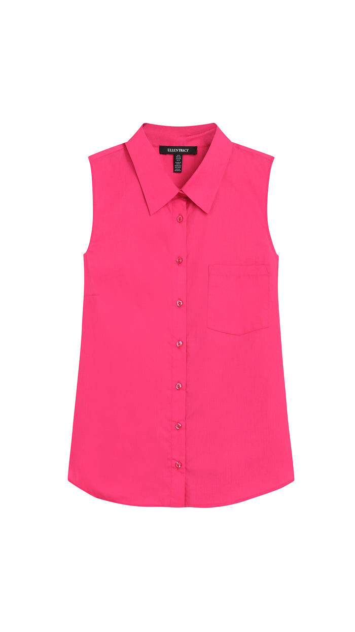 Ellen Tracy SLEEVELESS PLEATED POPLIN SHIRT