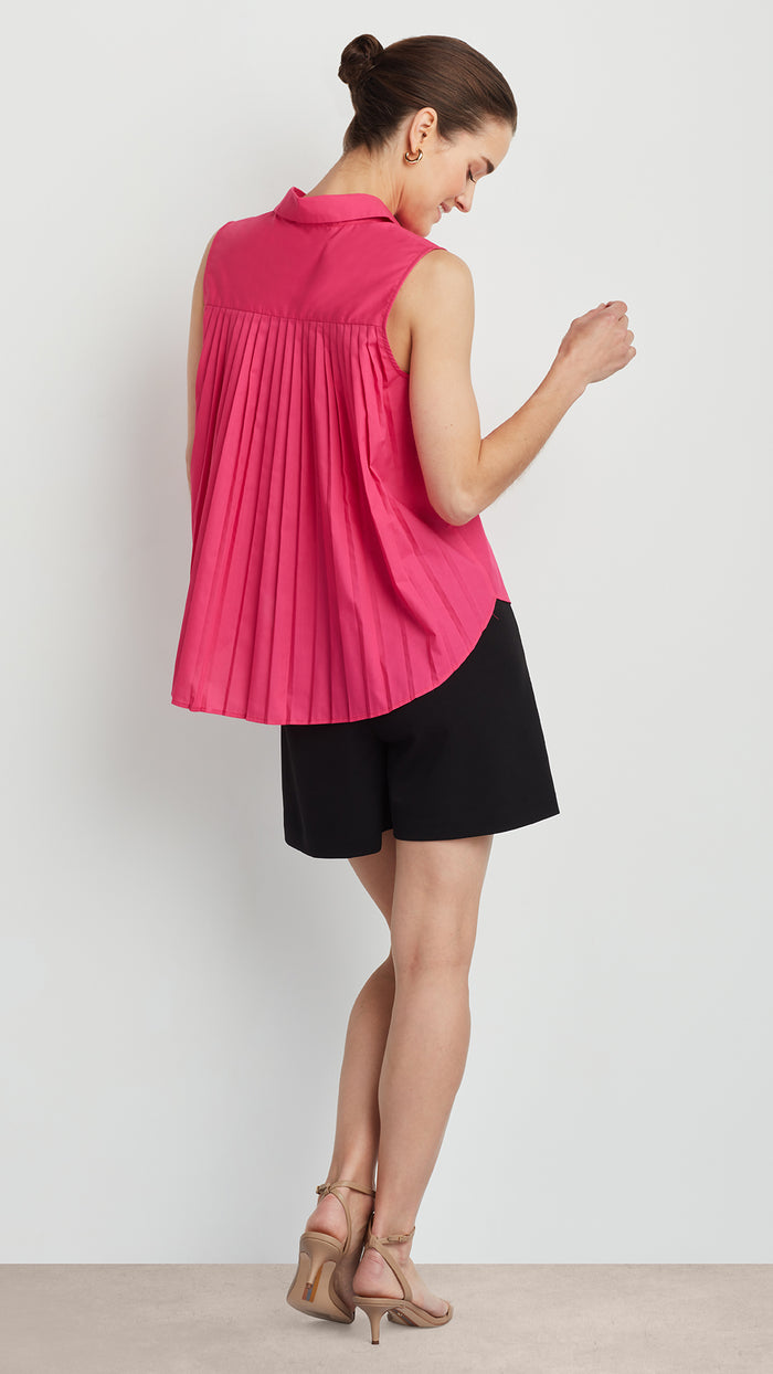 ellen tracy SLEEVELESS PLEATED POPLIN SHIRT