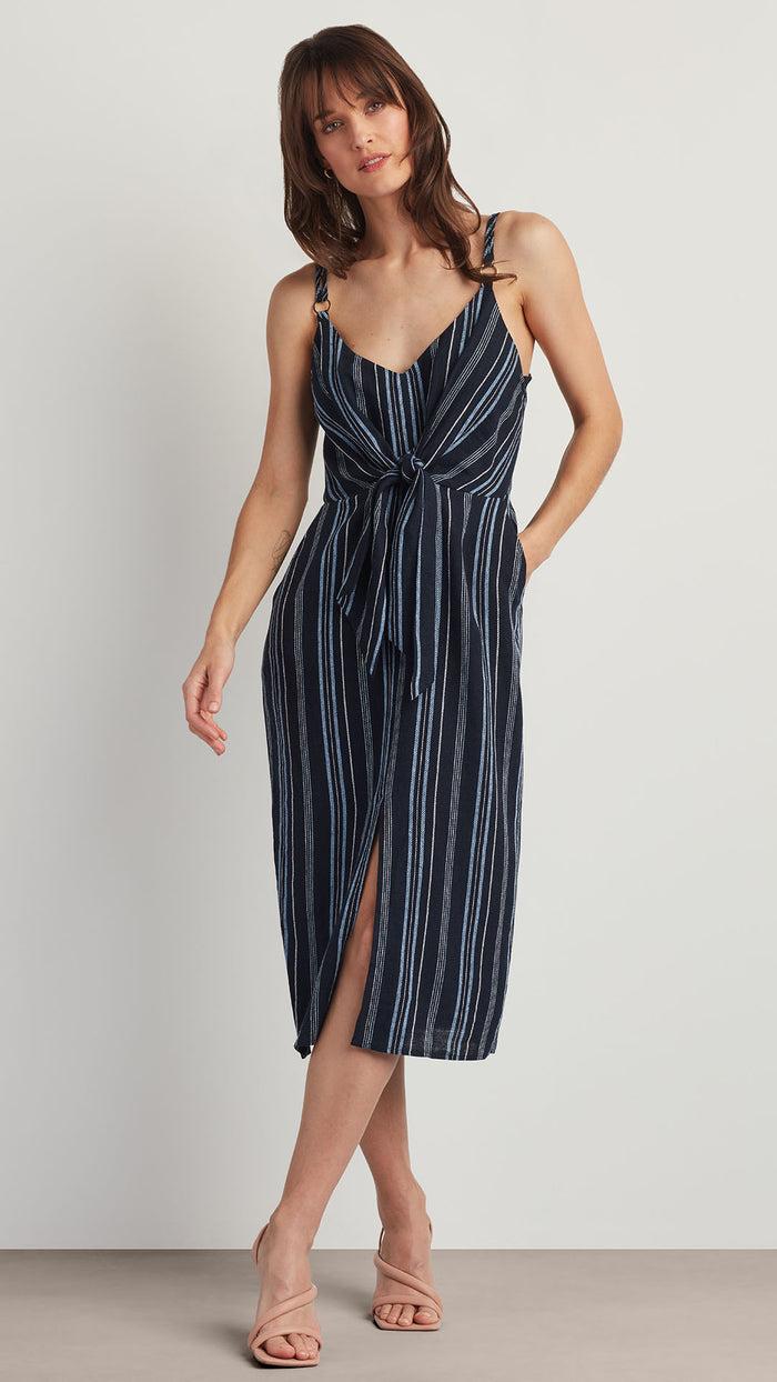 ellen tracy TIE FRONT LINEN BLEND DRESS