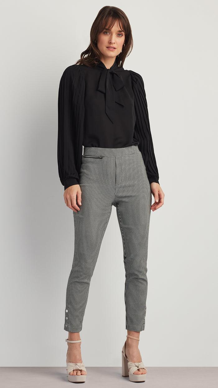 ellen tracy TIE NECK TOP WITH PLEATED SLEEVES