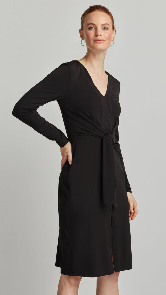 ellen tracy TIE WAIST V-NECK DRESS