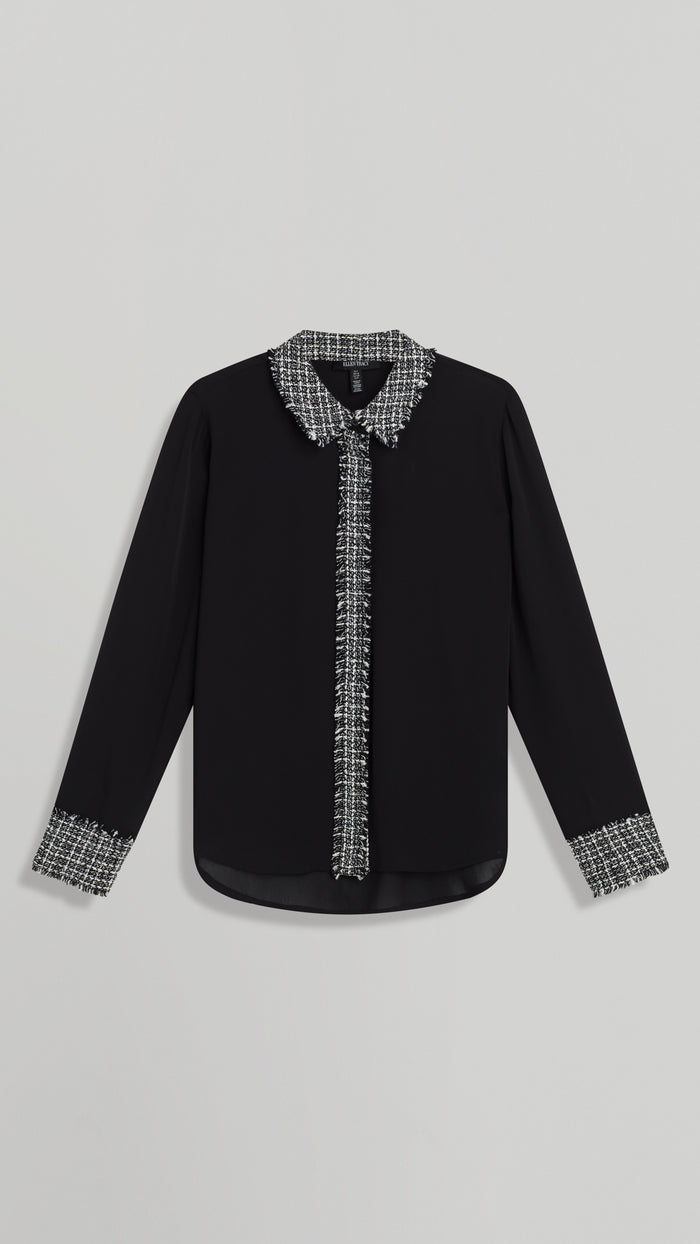 ellen tracy TWEED TRIM BLOUSE
