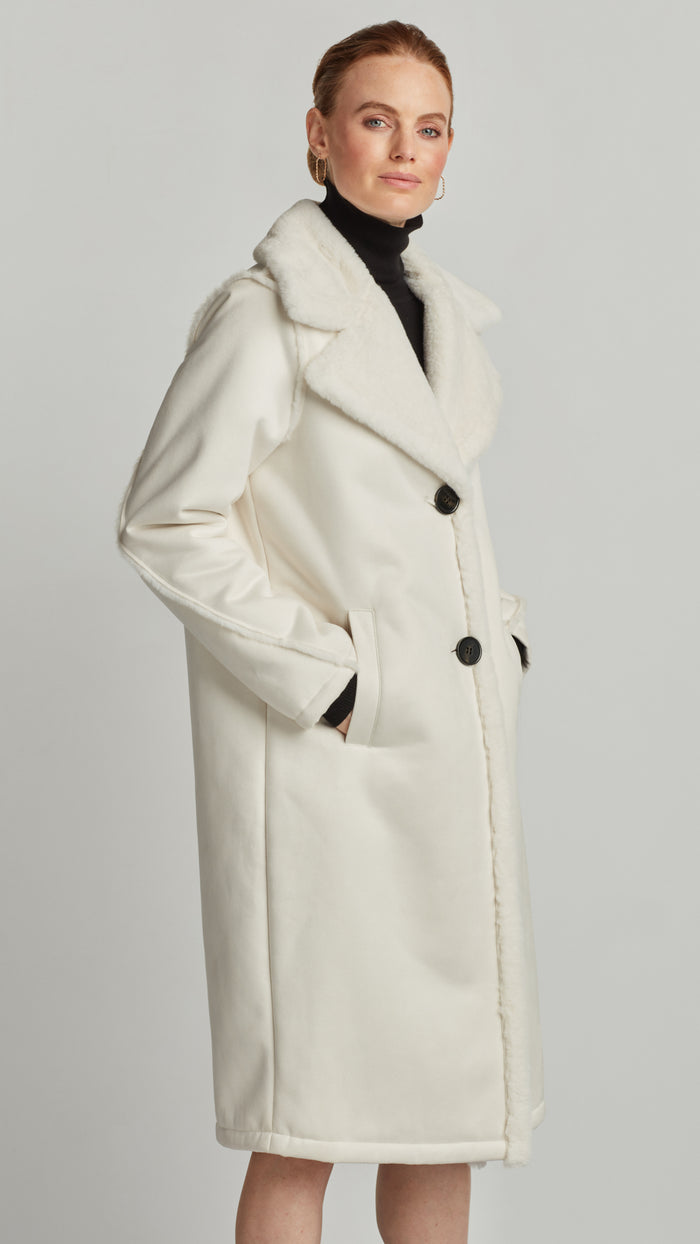 ellen tracy TWO-BUTTON LUXE SHEARLING COAT