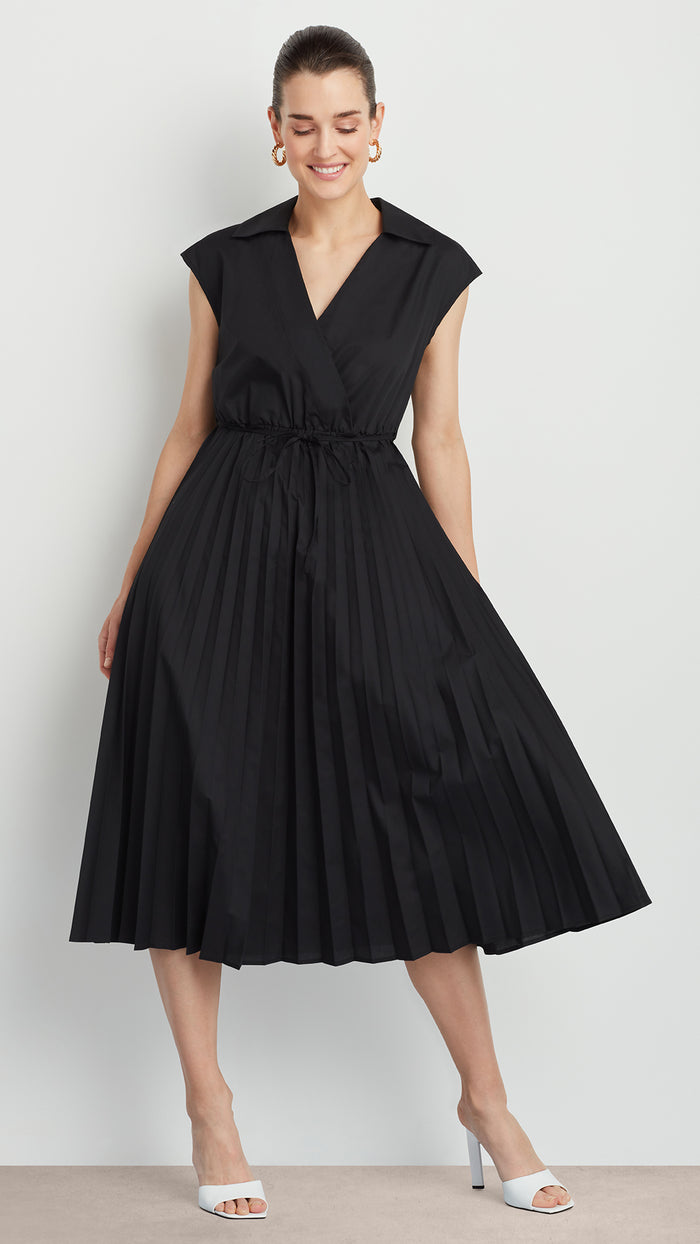 ellen tracy SLEEVELESS DRESS WITH PLEATED POPLIN SKIRT