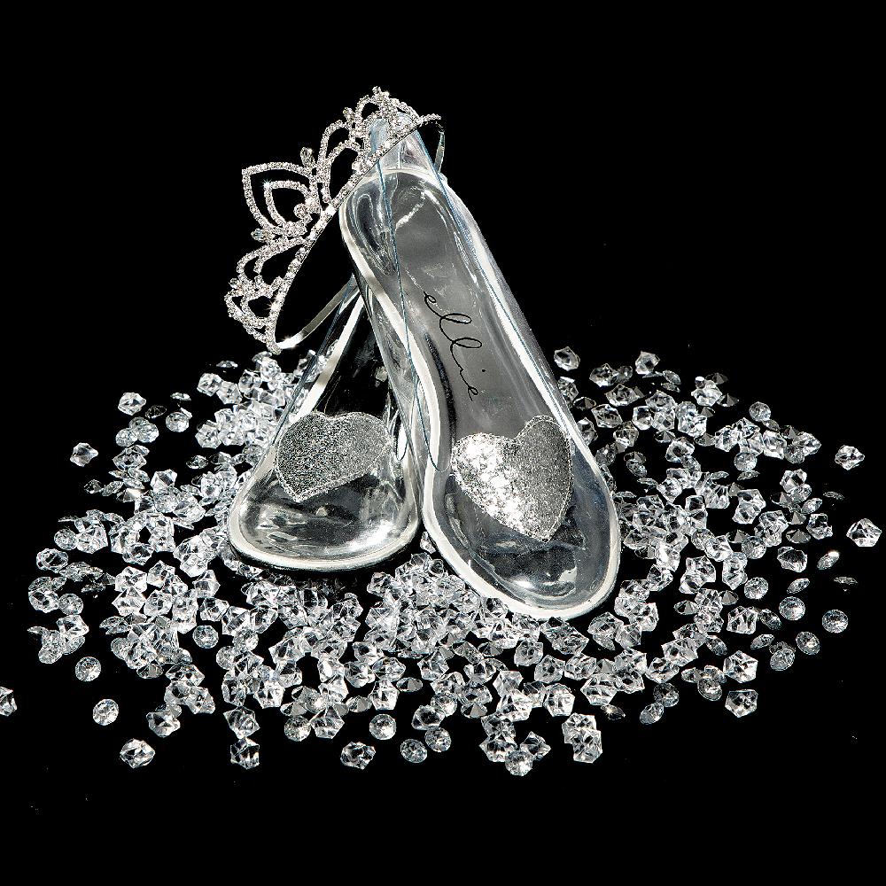 Ellis Curtain 2" Heel Clear Slipper With Silver Glitter Heart