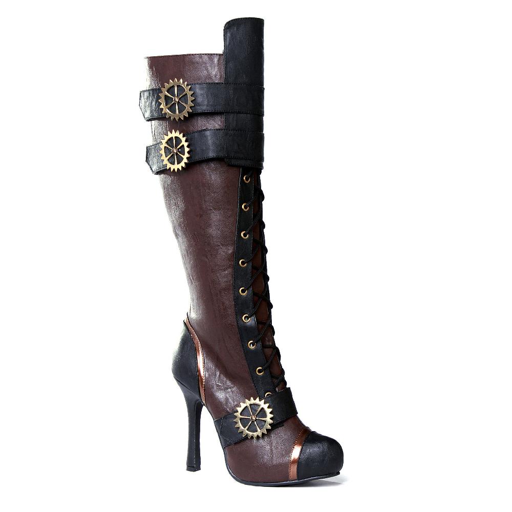 Ellis Curtain 4" Knee High Steampunk Boot With Laces. Women