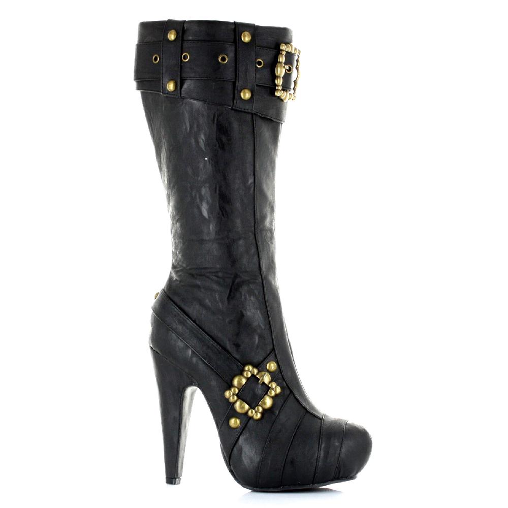 Ellis Curtain 4" Knee High Steampunk Boots With Buckles And Studs. Women