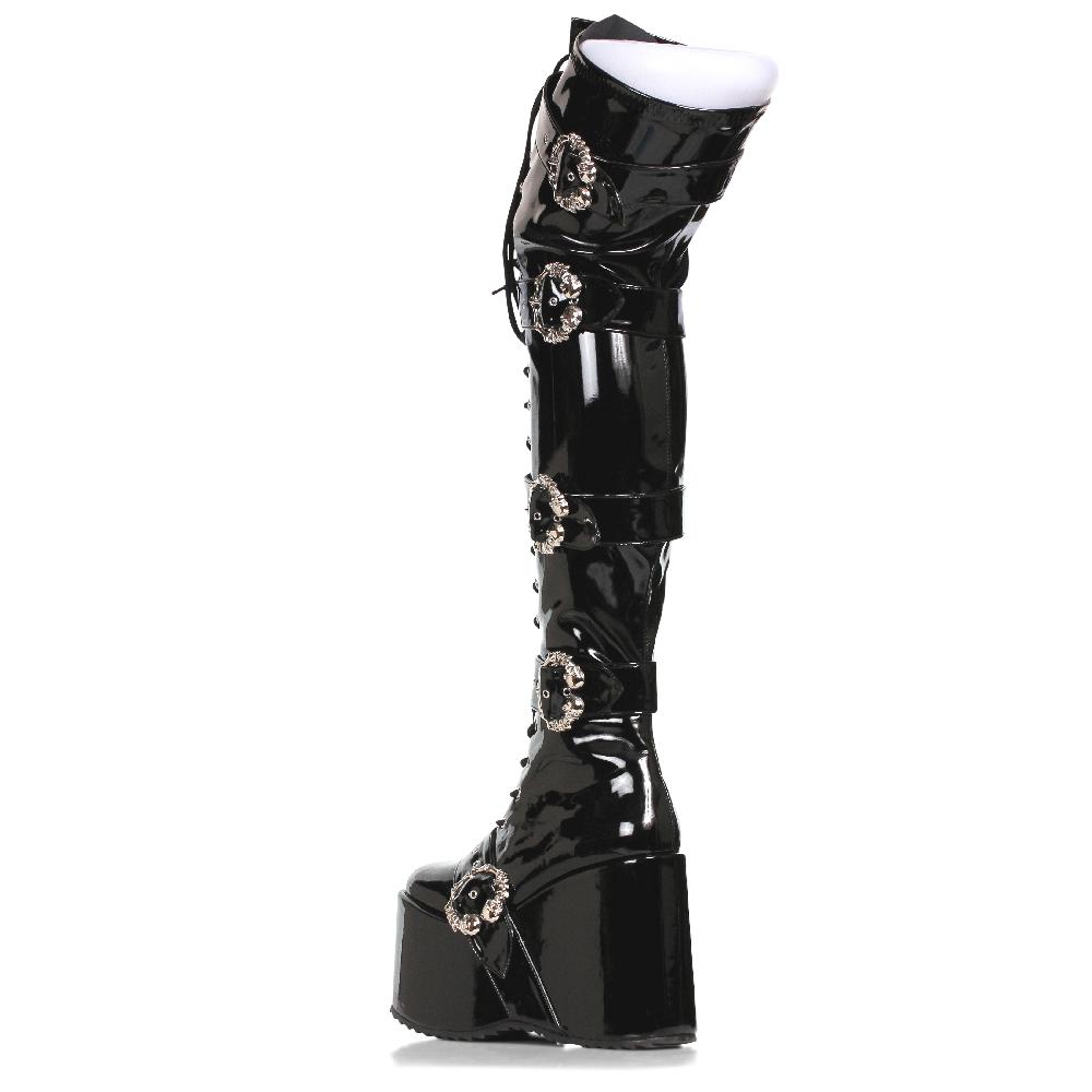 Ellis Curtain 5" Chunky Platform Thigh High Stretch Boot W/Buckles