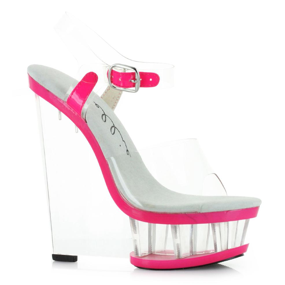 ellis curtain 6" Clear And Neon Wedge With Ankle Strap