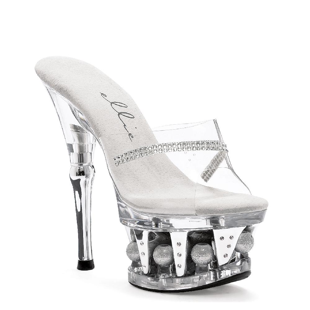 ellis curtain 6" Heel Clear Rhinestone Mule With disco ball platform
