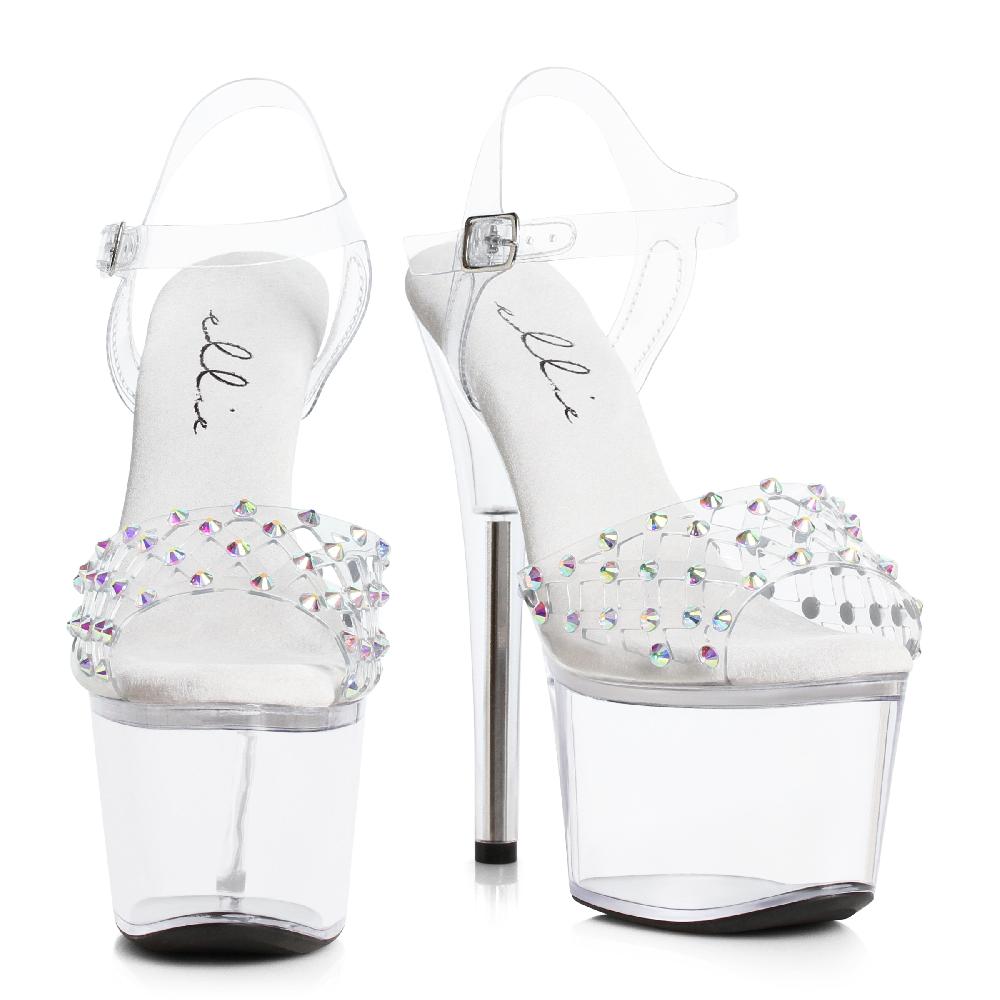 Ellis Curtain 7" Heel Clear Sandal With Rhinestone Upper