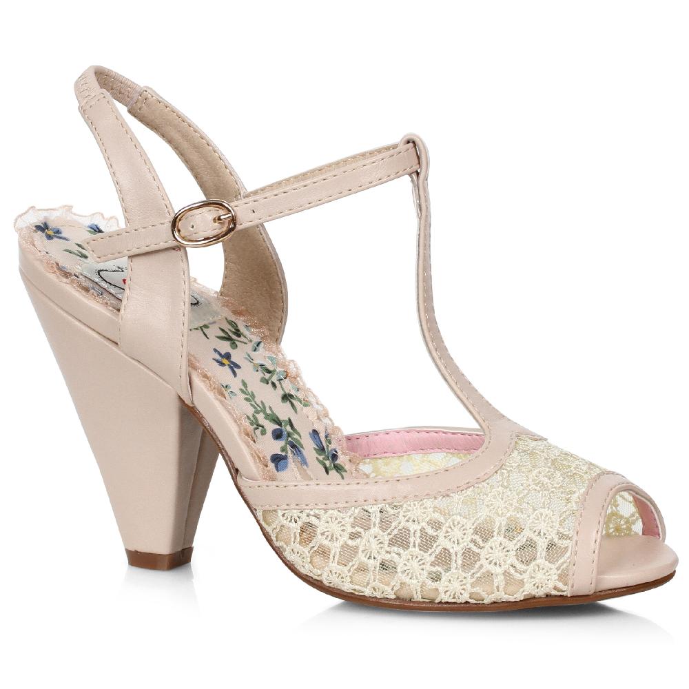 Ellis Curtain 4" T-Strap Peep Toe Shoe With Lace