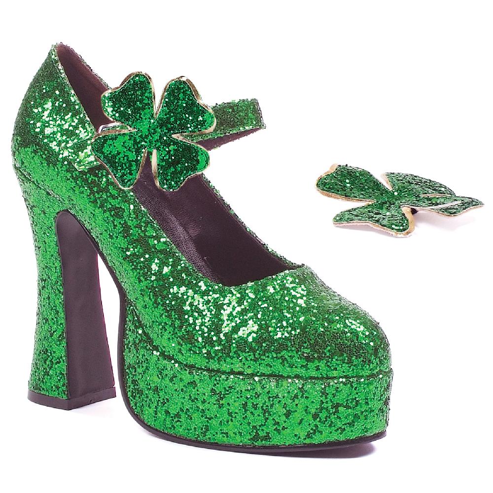 ellis curtain 5" Chunky Heel Green Glitter Maryjane