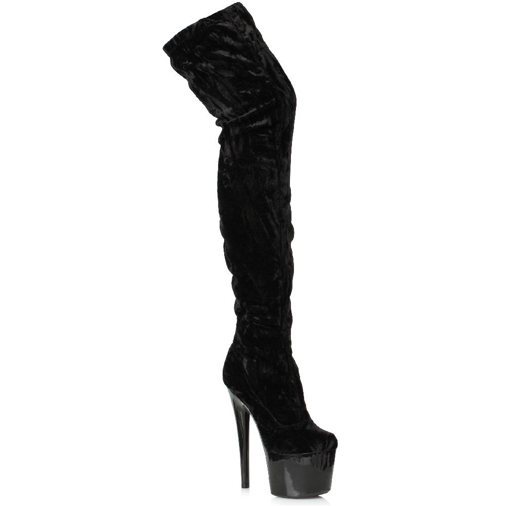 ellis curtain 7" CRUSHED VELVET THIGH HIGH BOOT
