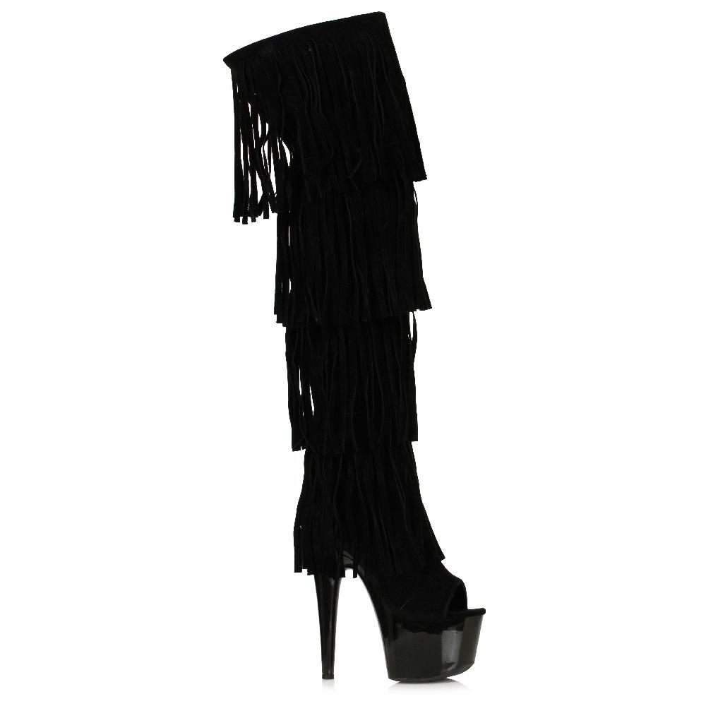 ellis curtain 7" Heel Thigh High Boot With Fringe