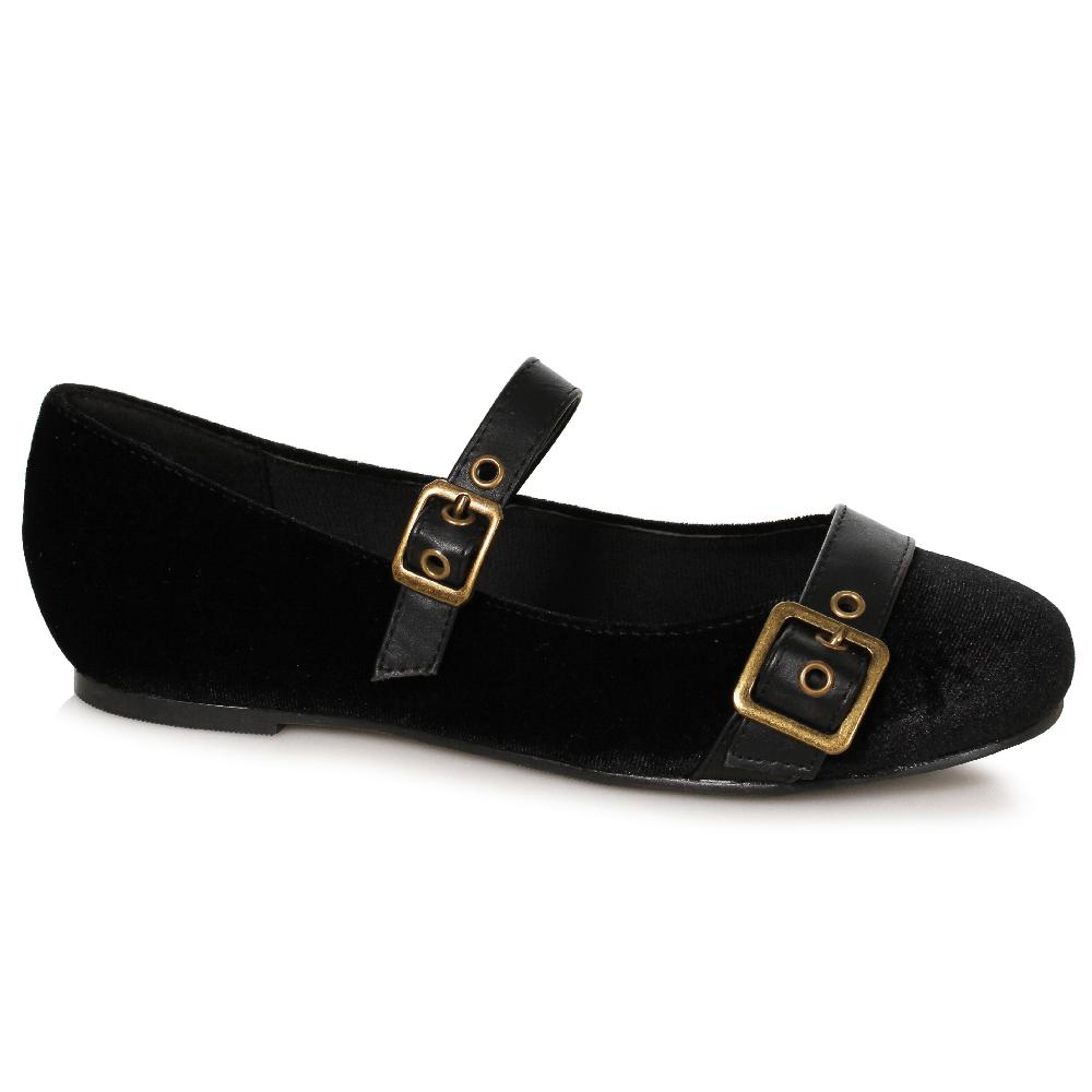ellis curtain Women's Velvet Witch Flat with Buckles