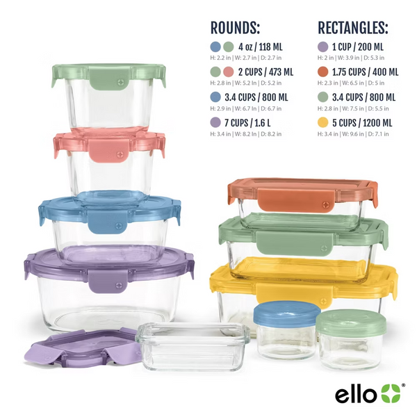 Ello Color Lock® Glass 20pc Mixed Meal Prep Set