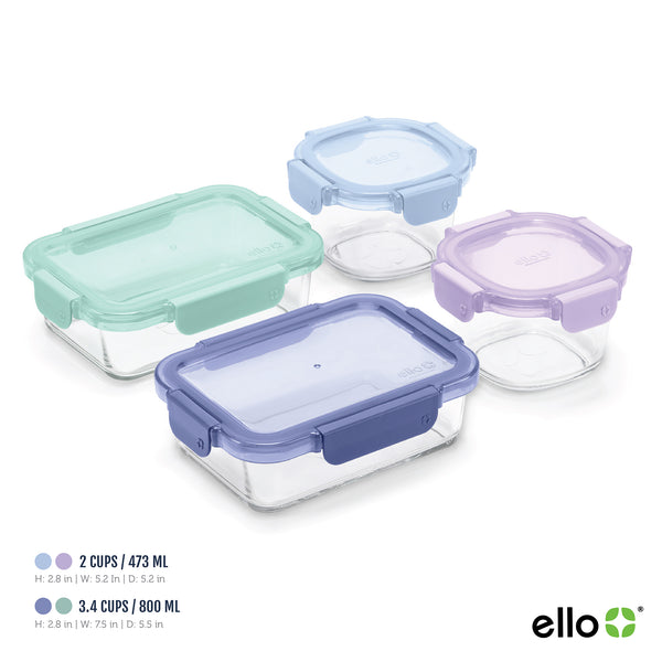 Ello Color Lock® Glass 8pc Mixed Meal Prep Set