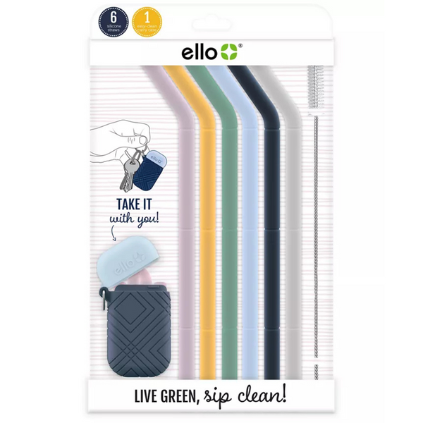 Ello Fold And Store Silicone Straw Set With Case