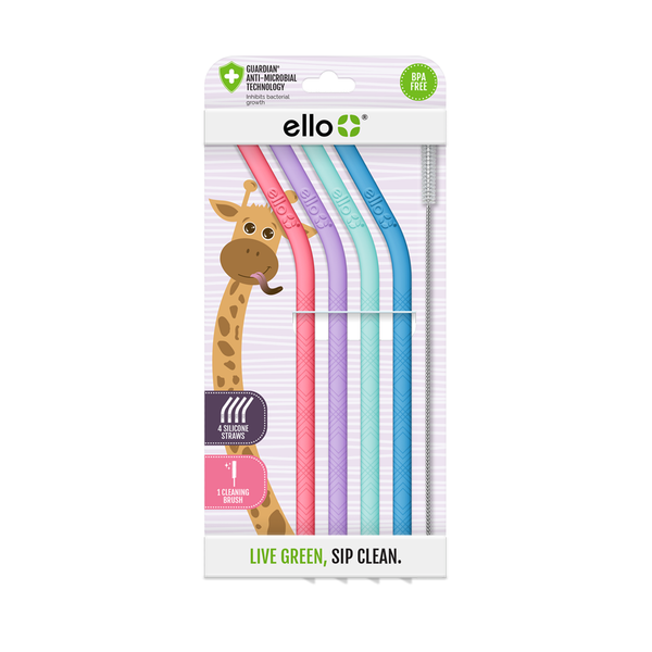 Ello Kids Silicone Reusable Straws - Set Of 4