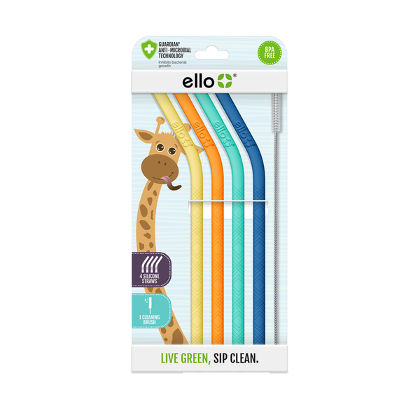 Ello Kids Silicone Reusable Straws - Set Of 4