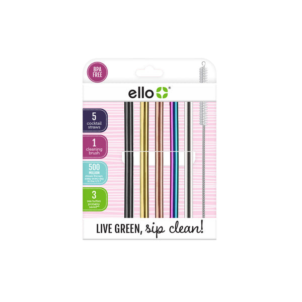 Ello Stainless Cocktail Straws - Set Of 5