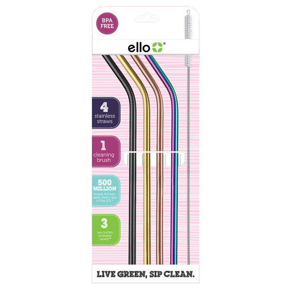 Ello Stainless Reusable Straws - Set Of 4