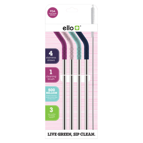 Ello Stainless/Silicone Reusable Straws - Set Of 4