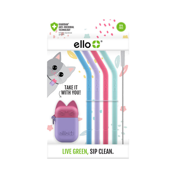 Ello Kids Fold And Store Silicone Straw Set With Case