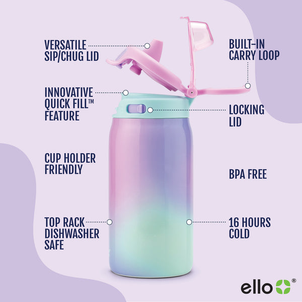 Ello Pop & Fill Toddler Water Bottle - 12oz Stainless Steel