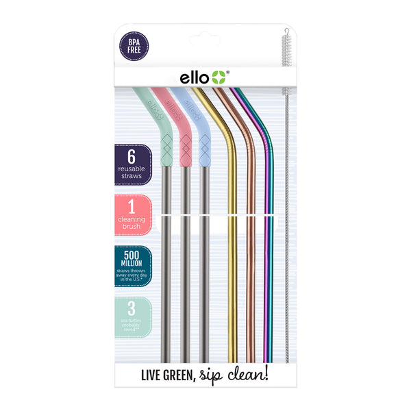 Ello Stainless/Silicone Reusable Straws - Set Of 6 (Mixed)