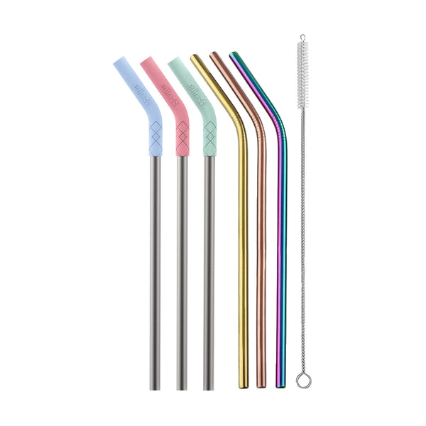 ello Stainless/Silicone Reusable Straws - Set of 6 (Mixed)