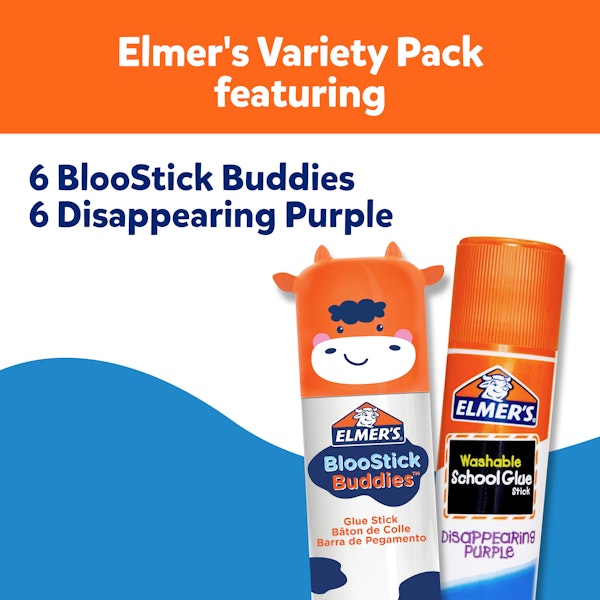 Elmer Elmer's BlooStick Buddies And Disappearing Purple Glue Sticks 12 Count