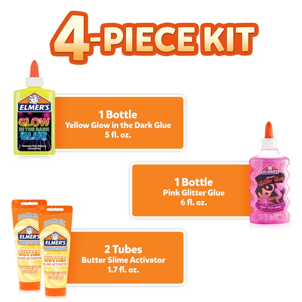 Elmer Elmer’s Butter Slime Kit Includes Elmer’s Glow In The Dark Glue Elmer’s Glitter Glue Elmer’s Butter Slime Activator 4 Count