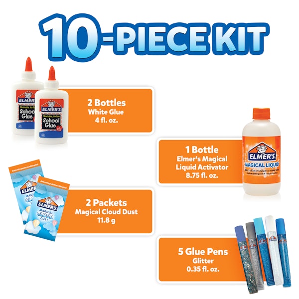 Elmer Elmer’s Cloud Slime Kit Includes Elmer’s White School Glue Elmer’s Glitter Glue Pens Magical Cloud Dust Elmer's Magical Liquid Slime Activator 10 Count
