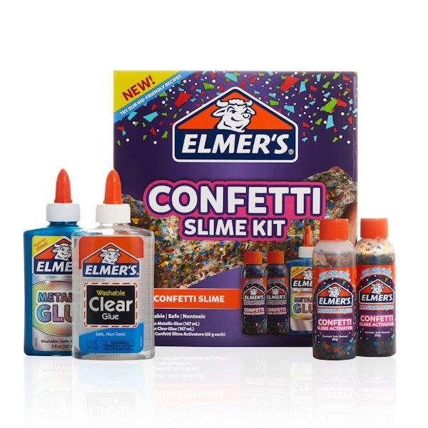 elmer Elmer’s Confetti Slime Kit | Slime Supplies Include Metallic Glue Clear Glue Confetti Magical Liquid Slime Activator 4 Count