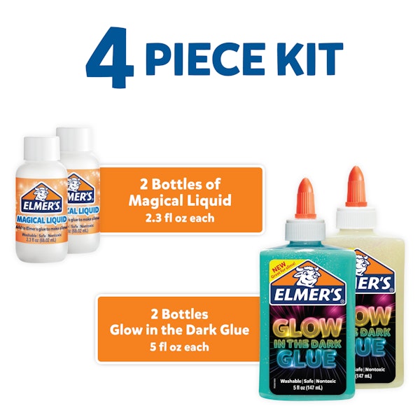 Elmer Elmer's Glow-in-the-Dark Slime Kit Glow-in-the-Dark Glue Assorted Colors With Glue Slime Activator 4 Count