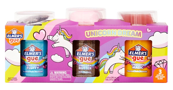 elmer Elmer’s Gue Premade Slime Unicorn Dream Slime Kit Includes Fun Unique Add-Ins Variety Pack 3 Count