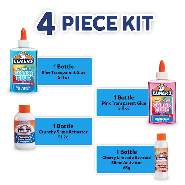 Elmer Elmer's Neon Sky Slime Kit Includes 2 Elmer's Translucent Color Glue Elmer's Scented Slime Activator Glue Elmer's Crunchy Slime Activator Glue