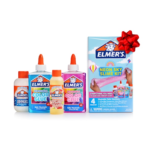 elmer Elmer's Neon Sky Slime Kit Includes 2 Elmer's Translucent Color Glue Elmer's Scented Slime Activator Glue Elmer's Crunchy Slime Activator Glue