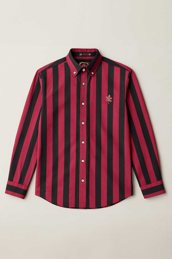 Elo 2 Much Men's Striped Button Down Casual Shirt Red