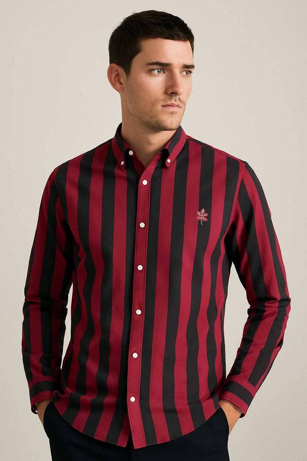 elo 2 Much Men's Striped Button Down Casual Shirt Red