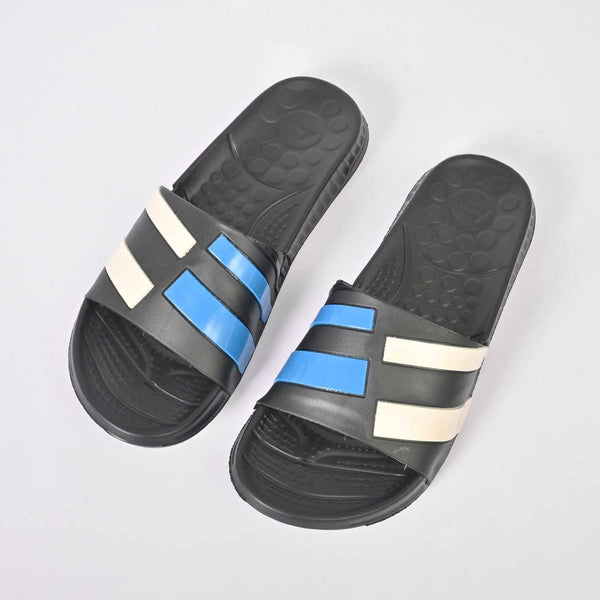 elo Aerofit Men's Contrast Strips Comfort Slides Black & Blue